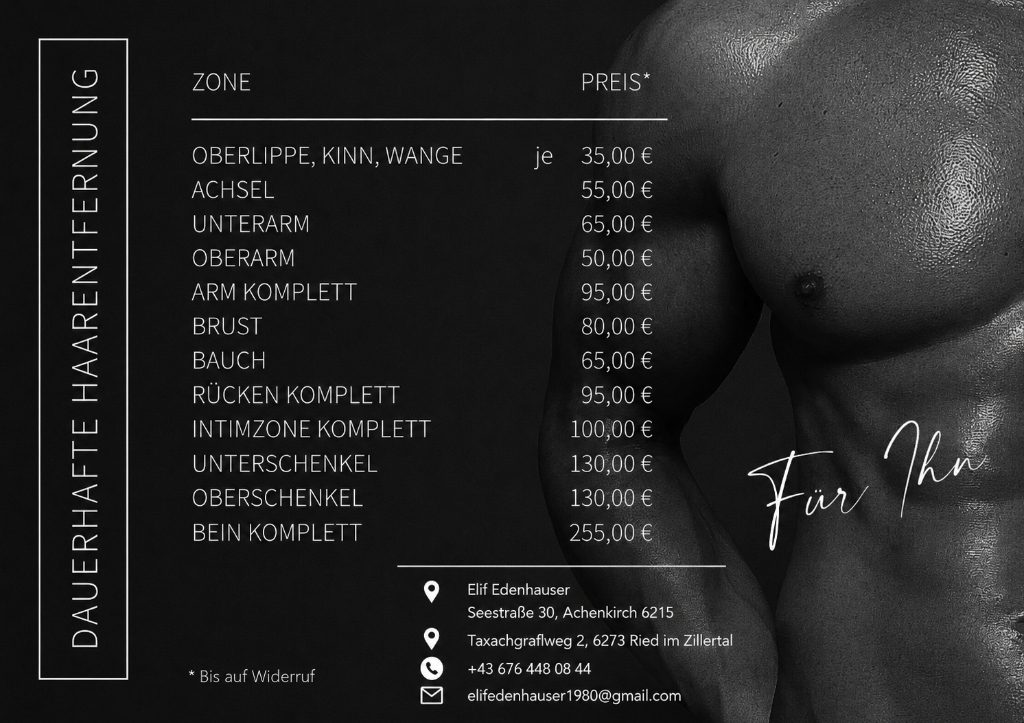 Preisliste Laser-Haarentfernung für Herren